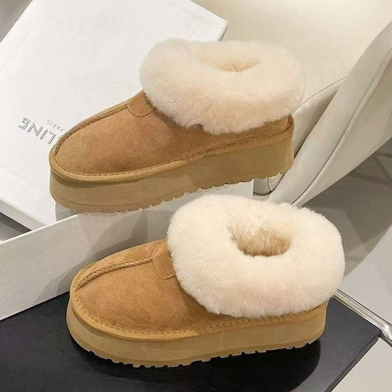 Γυναικείοι χειμερινοί loafers με κοντή πλατφόρμα, φαρδιά σόλα, επένδυση γούνας, εσωτερικά παπούτσια από βαμβάκι