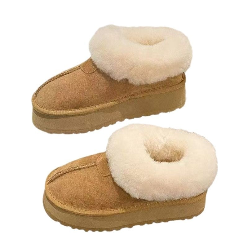 Γυναικείοι χειμερινοί loafers με κοντή πλατφόρμα, φαρδιά σόλα, επένδυση γούνας, εσωτερικά παπούτσια από βαμβάκι