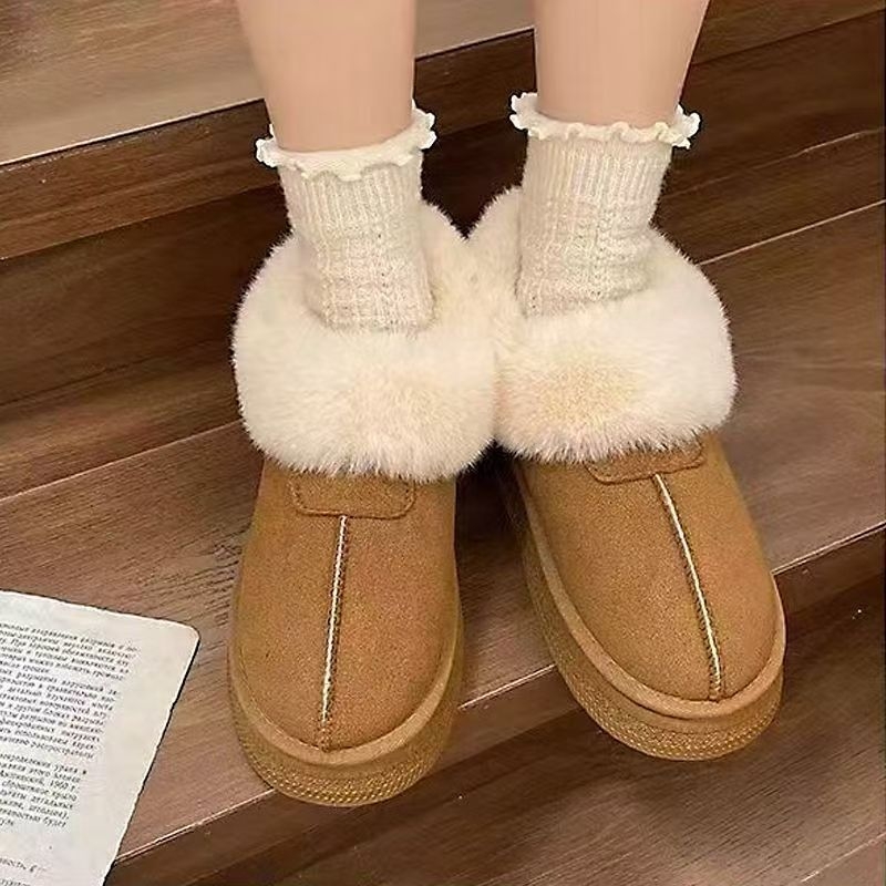 Γυναικείοι χειμερινοί loafers με κοντή πλατφόρμα, φαρδιά σόλα, επένδυση γούνας, εσωτερικά παπούτσια από βαμβάκι