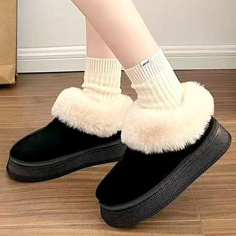 Γυναικείοι χειμερινοί loafers με κοντή πλατφόρμα, φαρδιά σόλα, επένδυση γούνας, εσωτερικά παπούτσια από βαμβάκι