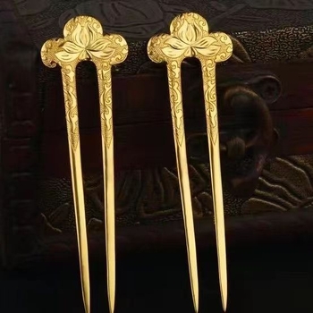 Hanfu hairpin s graviranim zlatim premazom od bakra, mala kosa ukras u antiknom stilu