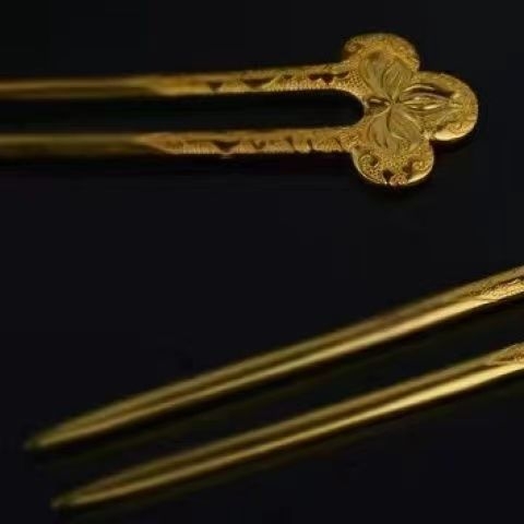 Hanfu hairpin s graviranim zlatim premazom od bakra, mala kosa ukras u antiknom stilu