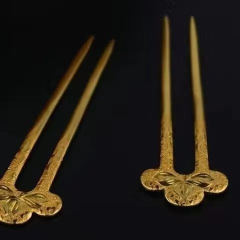 Hanfu hairpin s graviranim zlatim premazom od bakra, mala kosa ukras u antiknom stilu