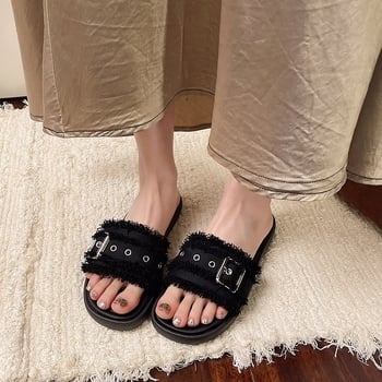 Ženske denim ravne sandale s kliznim dizajnom, u korejskom stilu, udobne ljetne sandale