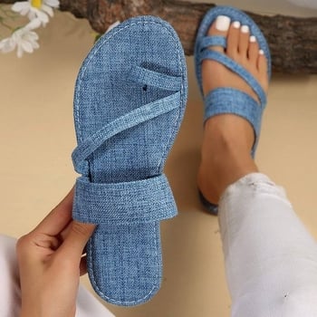 Ženske cipele velikih veličina od denima, denim slip-on sandale, okrugla vrh prsta, ravna podloga, ljeto 2025