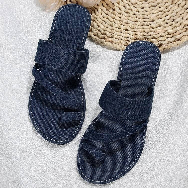 Ženske cipele velikih veličina od denima, denim slip-on sandale, okrugla vrh prsta, ravna podloga, ljeto 2025