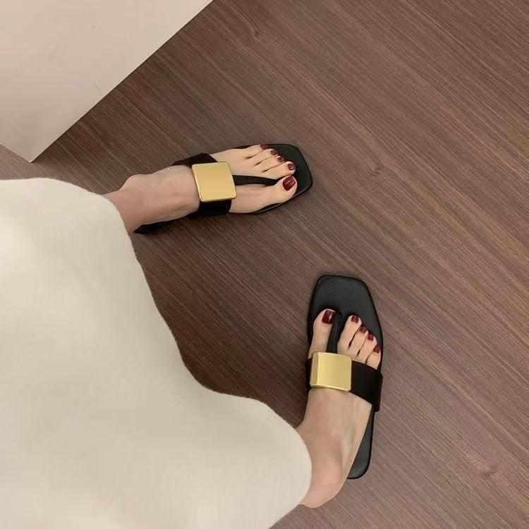 Ženske crne sandale s kvadratnim kopčama, ljetne japanke za plažu i odmor