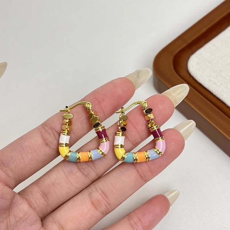 Színes zománcos geometriai fülbevalók nőknek, nyár, niche-dizájn, kiváló minőség, kifinomult stílus dopamin ihletésű