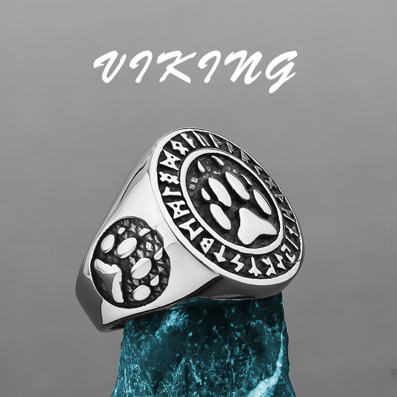 Vintage északi viking rúnás medve karma titánium acél gyűrű – férfi stílus