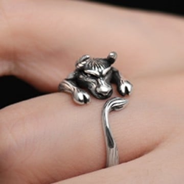 Ezüstbevonatos Bika zodiákus gyűrű, uniszex, retró, magas minőségű kivitel, állítható mutatóujjgyűrű