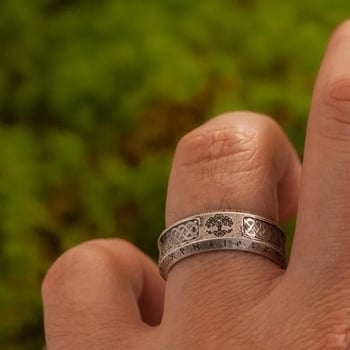 Életfa gyűrű, északi mitológia, viking retro kopott hatás, férfiaknak, nagy méret, rock stílus