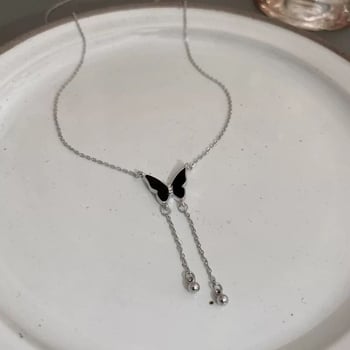 Μαύρο κολιέ με πεταλούδα για γυναίκες, διακριτικός πολυτελής σχεδιασμός, αλυσίδα κολάρας