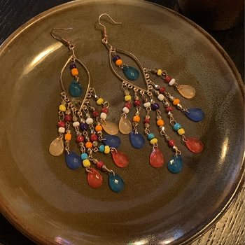 Hosszú boho tassel fülbevaló nőknek, etnikus retro stílusban