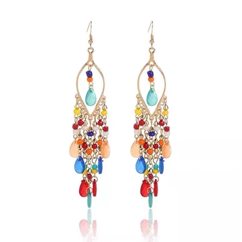 Hosszú boho tassel fülbevaló nőknek, etnikus retro stílusban