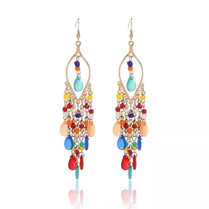 Hosszú boho tassel fülbevaló nőknek, etnikus retro stílusban