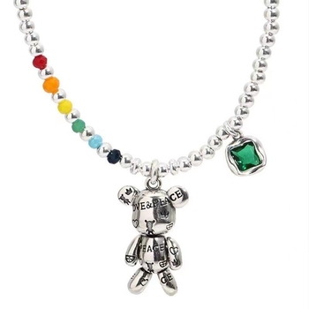Koreai stílusú Rainbow Bear nyaklánc és karkötő készlet, színes kristályokkal