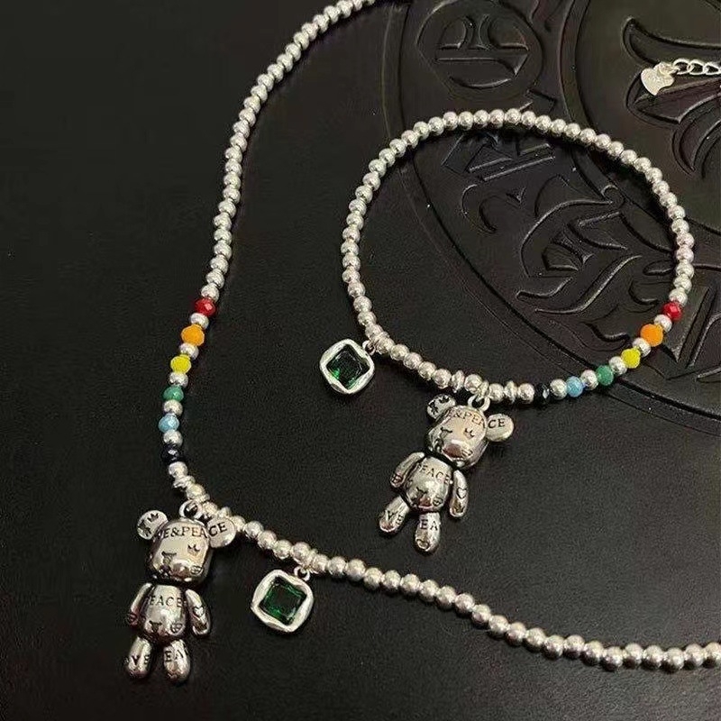 Koreai stílusú Rainbow Bear nyaklánc és karkötő készlet, színes kristályokkal