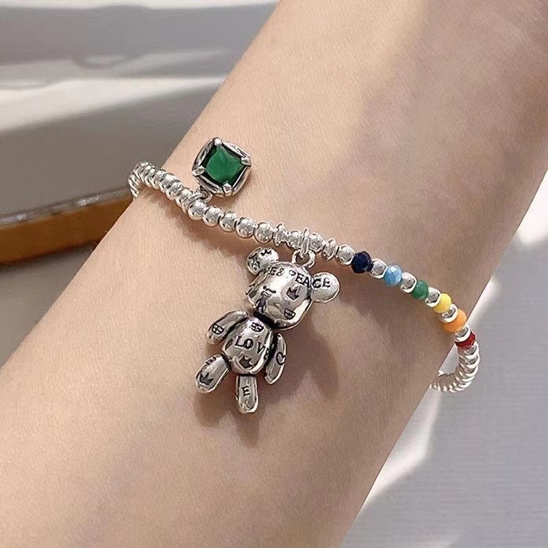 Koreai stílusú Rainbow Bear nyaklánc és karkötő készlet, színes kristályokkal