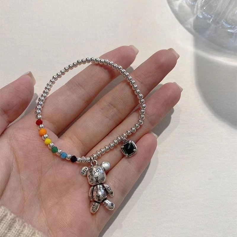 Koreai stílusú Rainbow Bear nyaklánc és karkötő készlet, színes kristályokkal