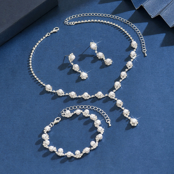 Gyöngyös medálos, rhinestone tassel ékszerszett fülbevalóval, nyaklánccal és karkötővel – kulcscsonthoz érő hosszú nyaklánc, elegáns esküvői és estélyi viselethez