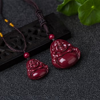 Természetes cinnabar Buddha Amitábha medálos nyaklánc