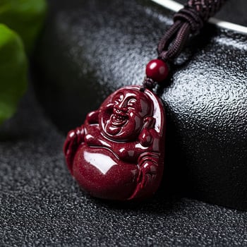 Természetes cinnabar Buddha Amitábha medálos nyaklánc