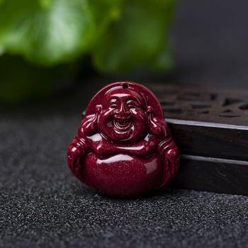 Természetes cinnabar Buddha Amitábha medálos nyaklánc
