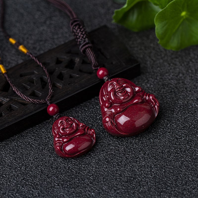 Természetes cinnabar Buddha Amitábha medálos nyaklánc