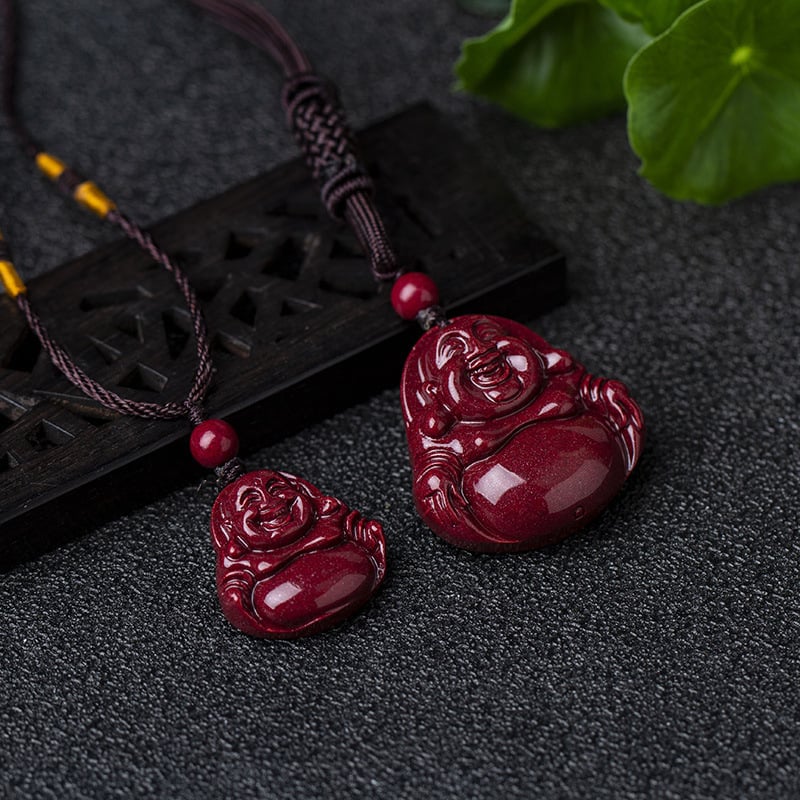 Természetes cinnabar Buddha Amitábha medálos nyaklánc