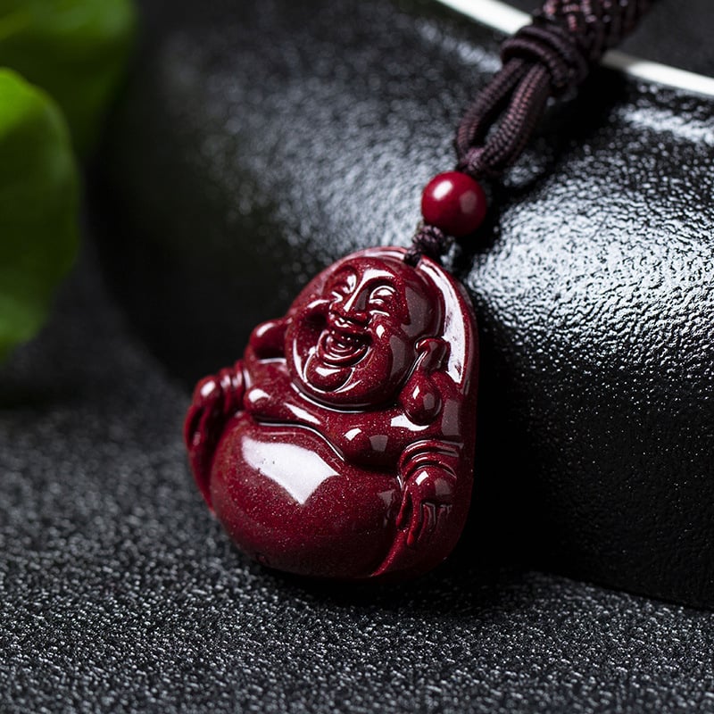 Természetes cinnabar Buddha Amitábha medálos nyaklánc
