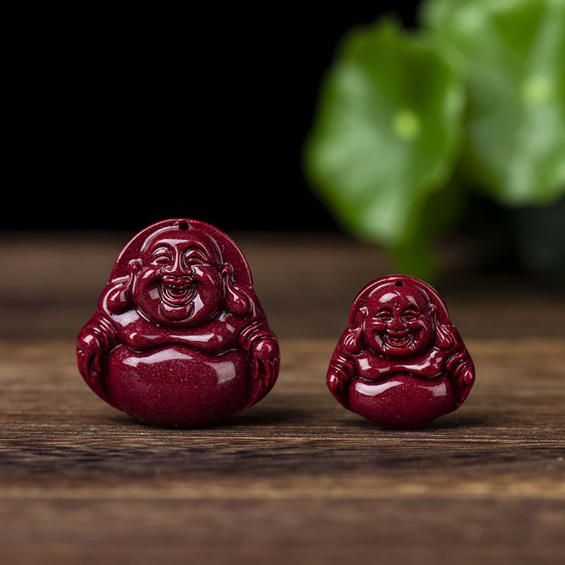 Természetes cinnabar Buddha Amitábha medálos nyaklánc