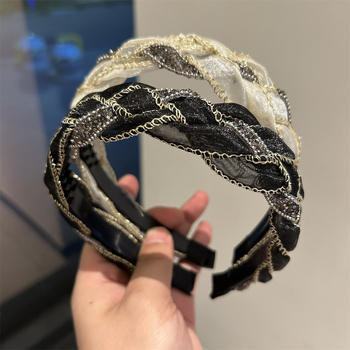 Strasszos fonott hajpánt csúszásmentes fogakkal, egyszerű és sokoldalú női hajdísz organza vintage stílusban