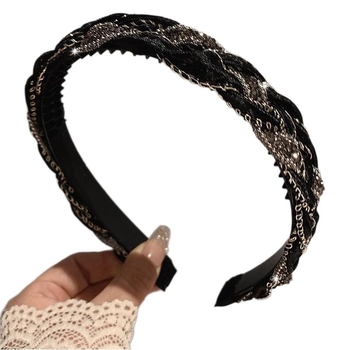 Strasszos fonott hajpánt csúszásmentes fogakkal, egyszerű és sokoldalú női hajdísz organza vintage stílusban