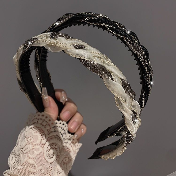Strasszos fonott hajpánt csúszásmentes fogakkal, egyszerű és sokoldalú női hajdísz organza vintage stílusban