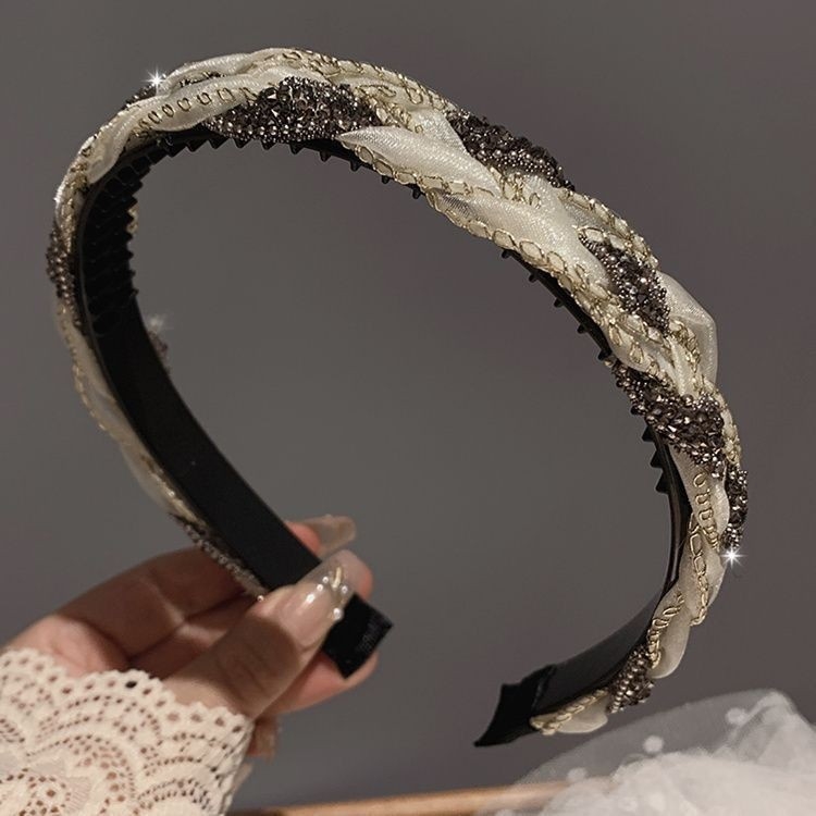 Strasszos fonott hajpánt csúszásmentes fogakkal, egyszerű és sokoldalú női hajdísz organza vintage stílusban