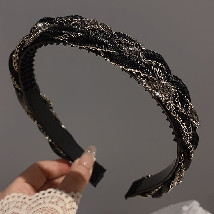 Strasszos fonott hajpánt csúszásmentes fogakkal, egyszerű és sokoldalú női hajdísz organza vintage stílusban