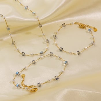 Set de bijuterii cu mărgele de cristal: colier, brățară și brățară de gleznă
