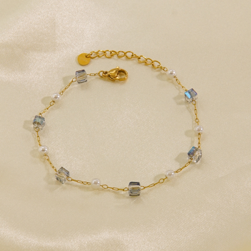 Set de bijuterii cu mărgele de cristal: colier, brățară și brățară de gleznă