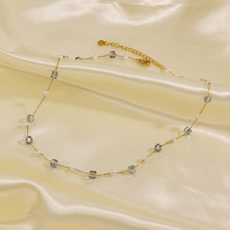 Set de bijuterii cu mărgele de cristal: colier, brățară și brățară de gleznă