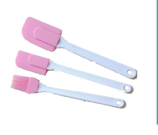 3 darabos rózsaszín szilikon ecset, spatula és tortakrém-spatula készlet