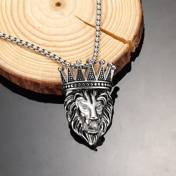 Férfi hip-hop nyaklánc lánccal, oroszlánfej koronával, punk ékszer