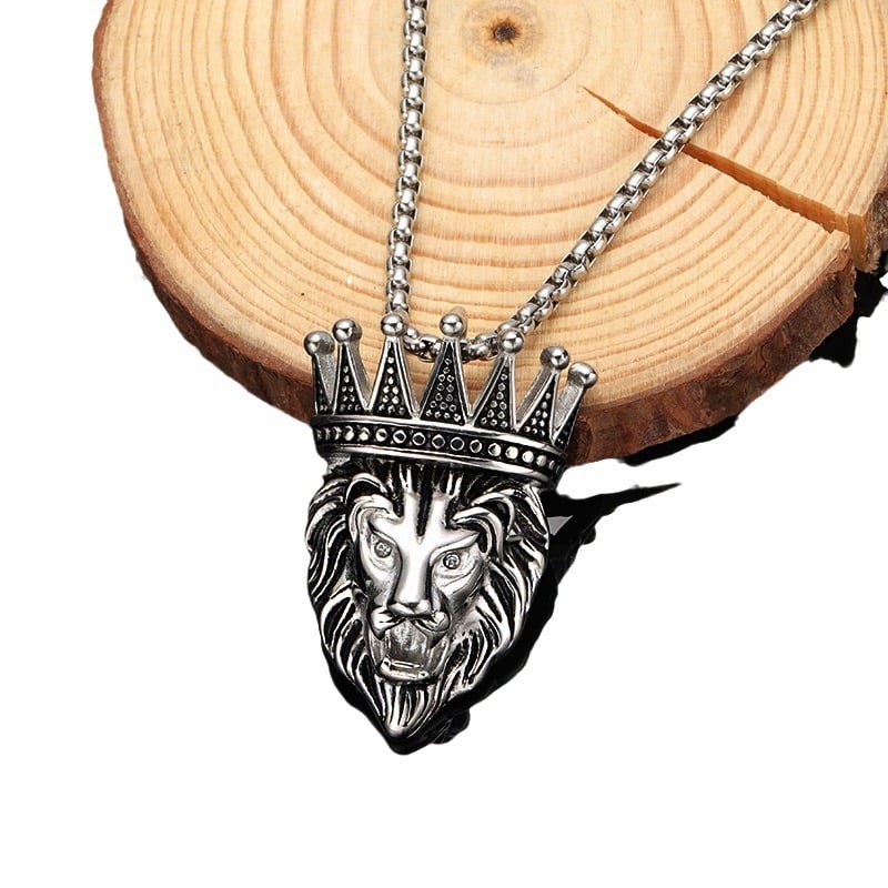 Férfi hip-hop nyaklánc lánccal, oroszlánfej koronával, punk ékszer