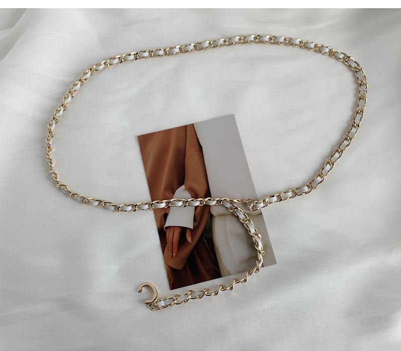 Lanț talie din metal împletit, nuanță auriu, stil european și american, pentru femei, accesoriu decorativ pentru fuste