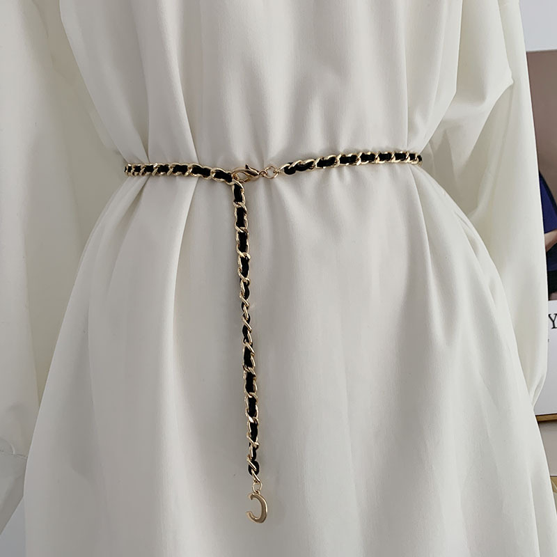 Lanț talie din metal împletit, nuanță auriu, stil european și american, pentru femei, accesoriu decorativ pentru fuste
