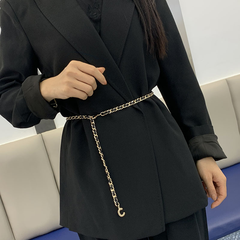 Lanț talie din metal împletit, nuanță auriu, stil european și american, pentru femei, accesoriu decorativ pentru fuste