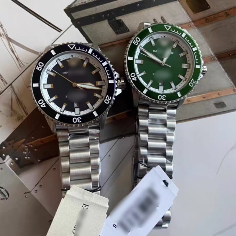 Ceas bărbătesc din seria Green Water Ghost, mecanic, rezistent la apă 50 m, cadran luminos, calendar, carcasă 42,5 mm, brățară din oțel inoxidabil