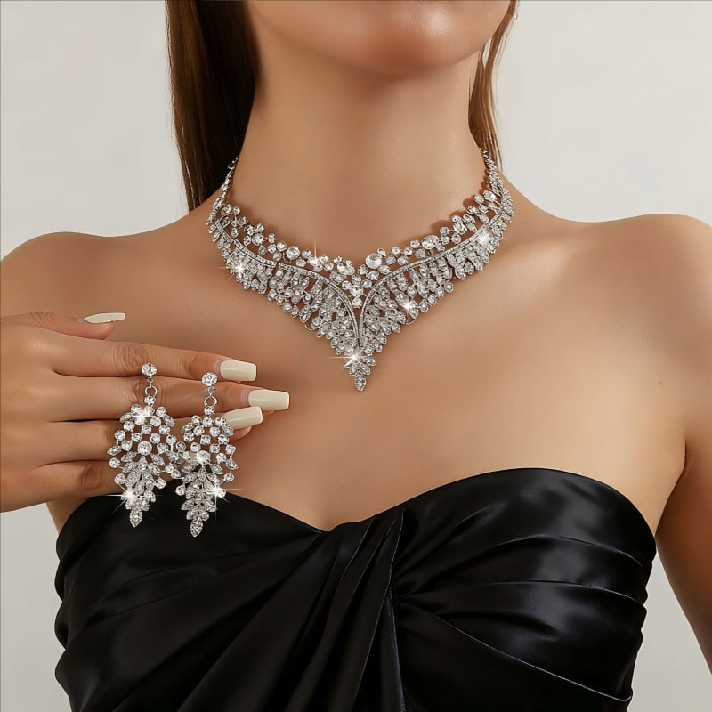 Set colier și cercei din aliaj – inspirație vintage, design rafinat pentru ținute de seară