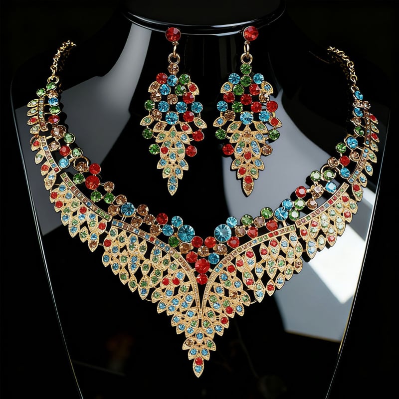 Set colier și cercei din aliaj – inspirație vintage, design rafinat pentru ținute de seară