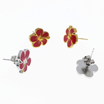 Hawaii-stílusú fülbevaló hibiszkusz virággal, rozsdamentes acélból, patinált felület