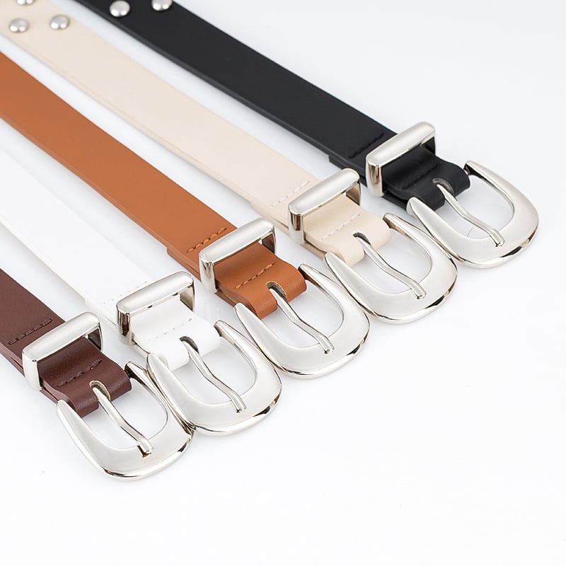 Curea pentru femei din PU leather cu cataramă argintie, casuală și versatilă, accesoriu pentru talie potrivit pentru costume și blugi, stil coreean